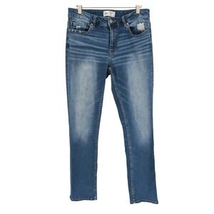BKE Stella Mid Rise Straight Fit Jean Women 31x30 Blue Distressed Denim ABK1162S